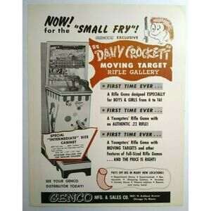 Davy Crockett Arcade FLYER 1956 Original NOS Rifle Shooting Gallery Game